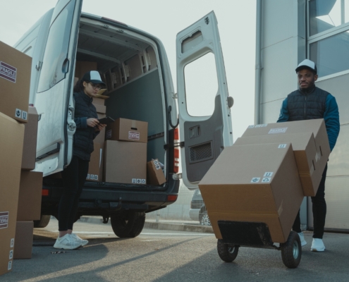 Modern warehouse with mattresses and natural materials prepared for Europe-wide dropshipping.