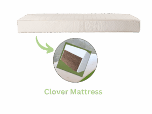 Clover natural latex and coir mattress with a firm rubberized coir core and soft latex topper – ideal combination for balanced, orthopedic sleep comfort.
