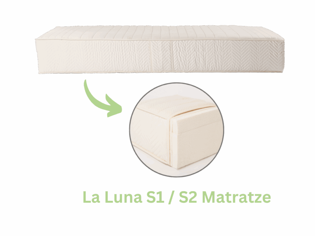 La Luna S1/S2 7-Zonen-Naturlatexmatratze mit zusätzlichem Topper - luxuriöser Komfort, ergonomische Unterstützung und nachhaltige Materialien.