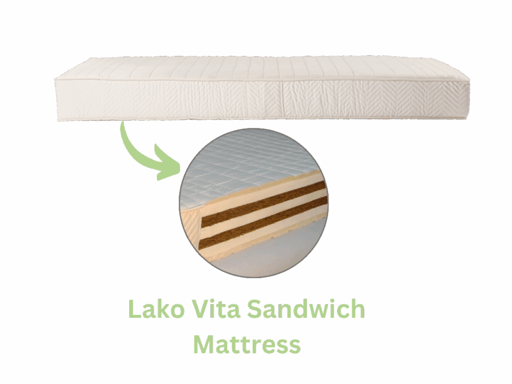 Lako-Vita mattress with multilayer structure of GOLS natural latex and rubberized coir – ergonomic, breathable, and durable natural latex mattress.