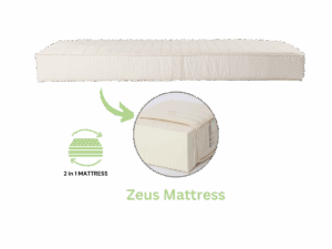 Zeus mattress made of GOLS-certified natural latex – 7-zone comfort with medium-firm to firm density, ideal for ergonomic and sustainable sleeping.